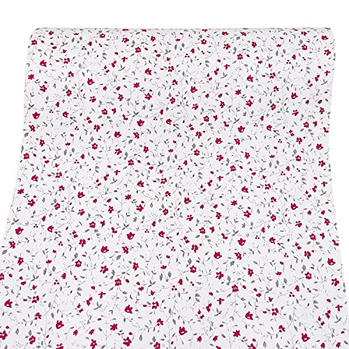Yifasy Red Floral Shelf Liner 9.8ft Roll Peel and Stick Furniture White Shelving Paper Bedroom Wallpaper Drawer Sticker (S-118.1x17.7 Inch)