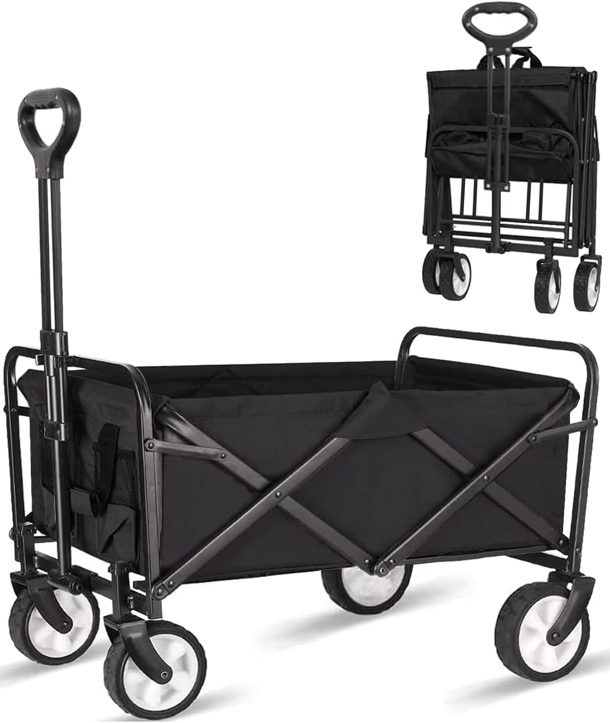 iHomey Collapsible Foldable Wagon, Beach Cart Large Capacity, Heavy Duty Folding Wagon Portable, Collapsible Wagon for Sports, Shopping, Camping (Black)