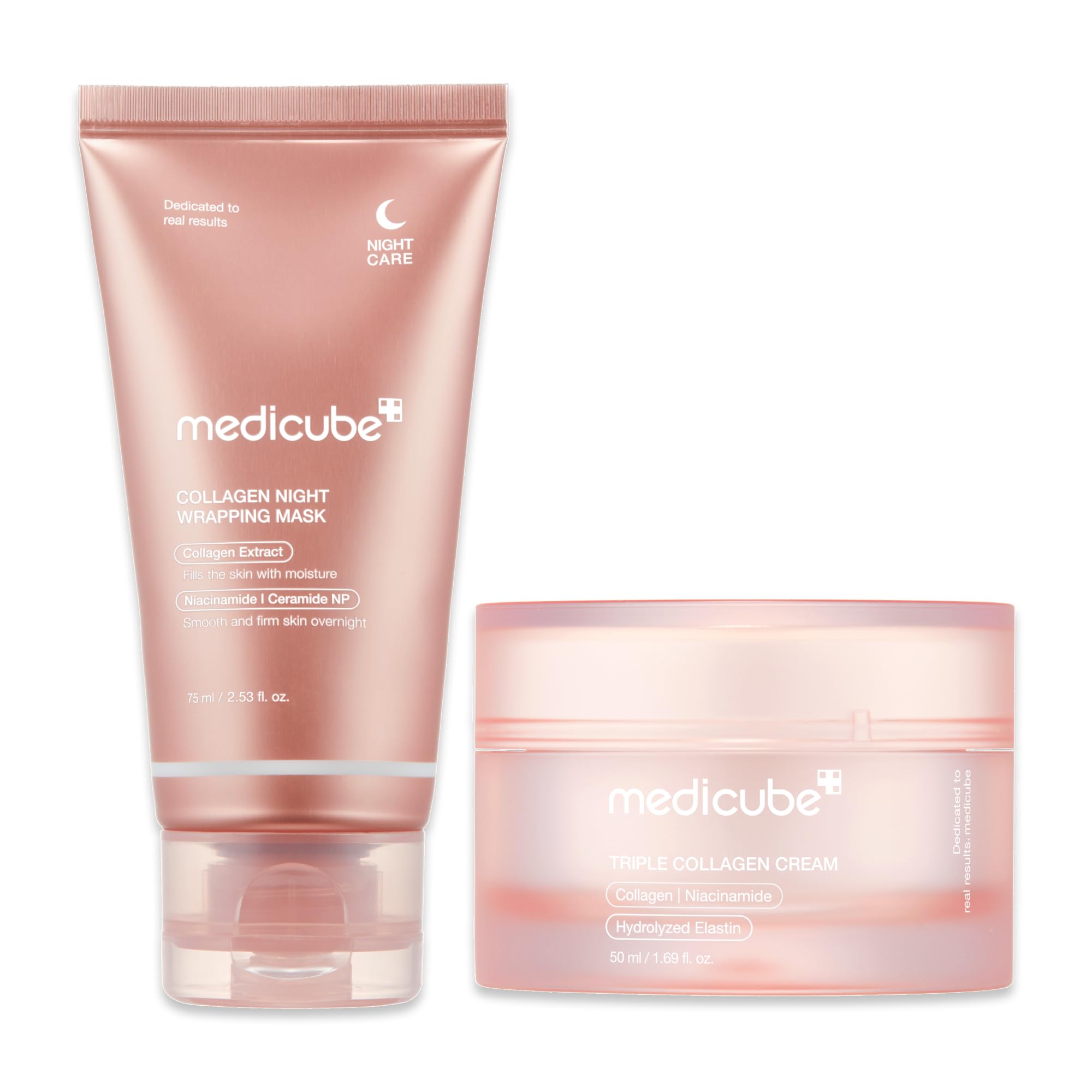 medicube Viral Collagen Glow Boost Duo: Collagen Overnight Wrapping Peel Off Facial Mask Pack and Triple Collagen Cream for Hydrating and Firmer - Looking Skin
