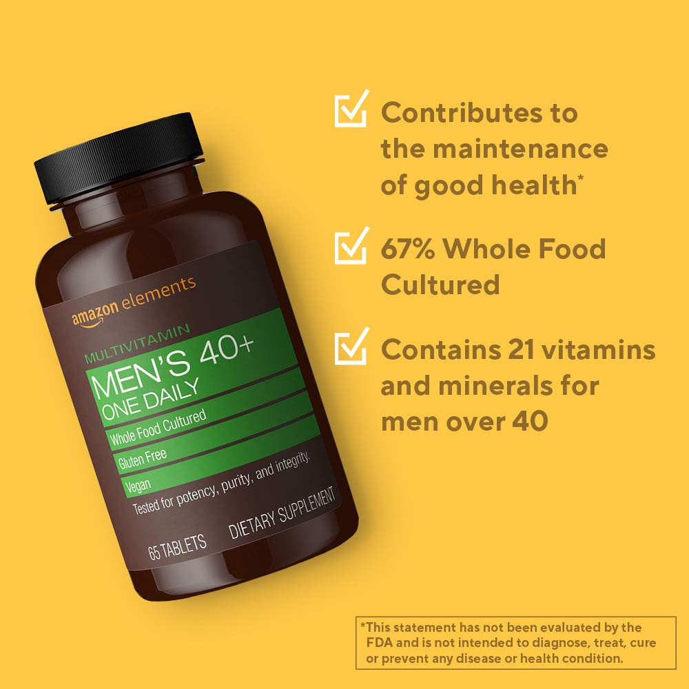 Amazon Elements Men's 40+ One Daily Multivitamin, Vegan, 65 Tablets, 2 month supply (Packaging may vary)