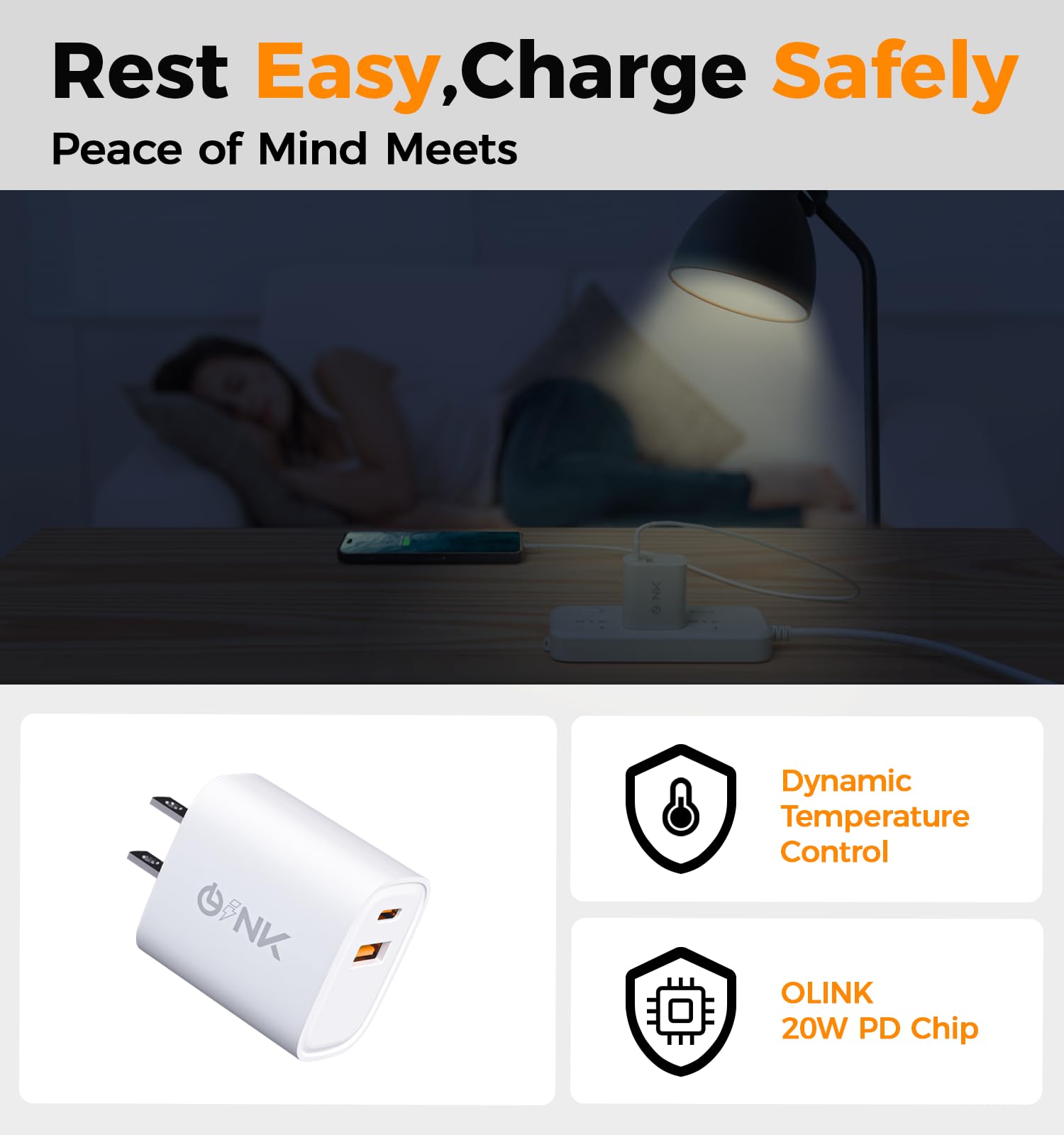 OLINK 20W Fast Charging Dual Port Power Adapter(USB A+Type C), Universal Compact USB Charger Block for iPhone 15/14/13/12/11/X/8 Pro Max, iPad Pro/Air, Airpods, Apple Watch, Samsung Galaxy