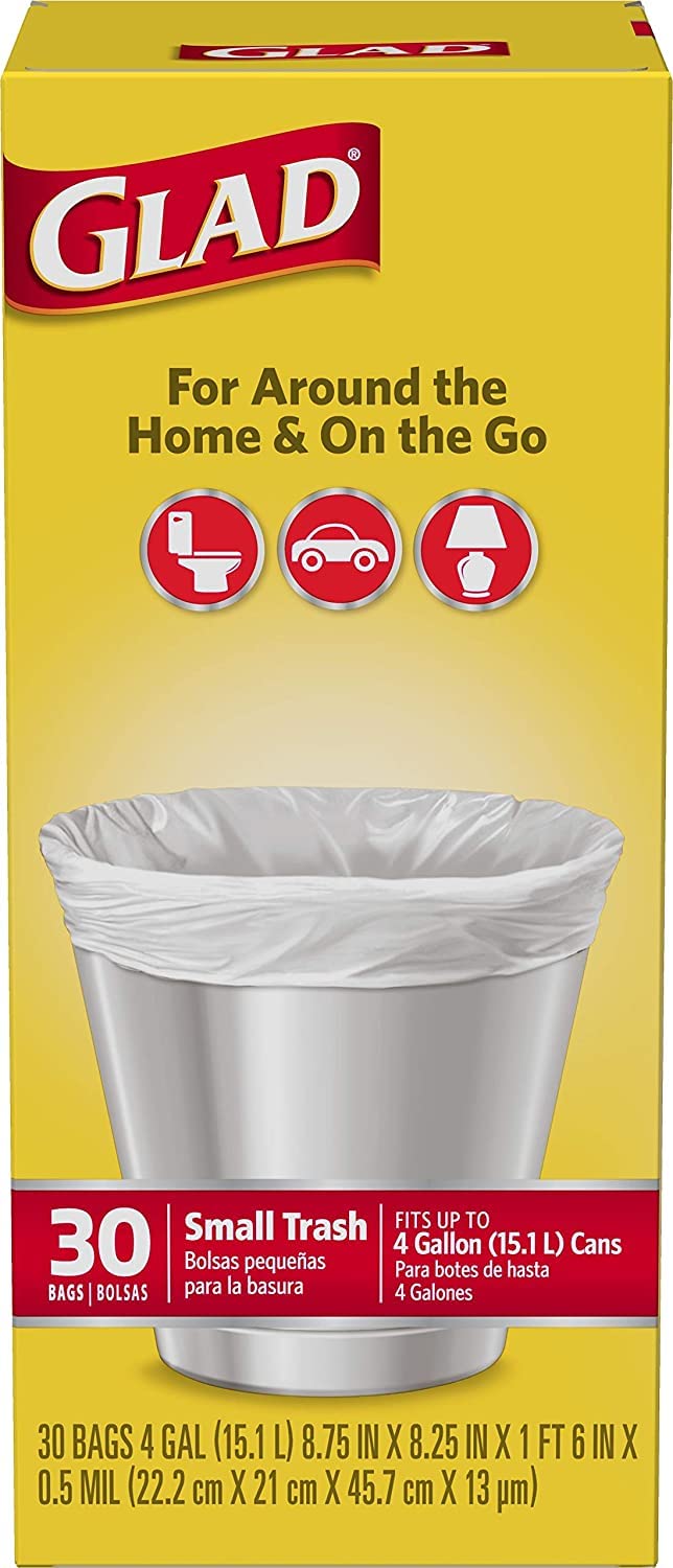 Glad Garbage Small, White, 4 gallons, 30 Count (Pack of 2)