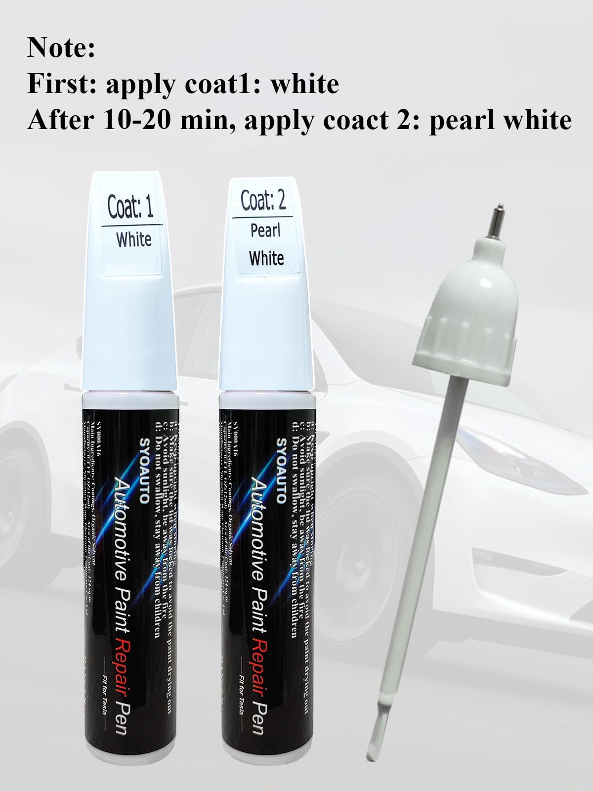 SYOAUTO Touch up Paint Pearl White Fit for Tesla Model Y 3 X S Tesla Model Paint Repair kit Tesla Paint Pen Tip and Brush 2 in 1 Auto Touch Up Paint Pen 0.4 oz (Pearl White)