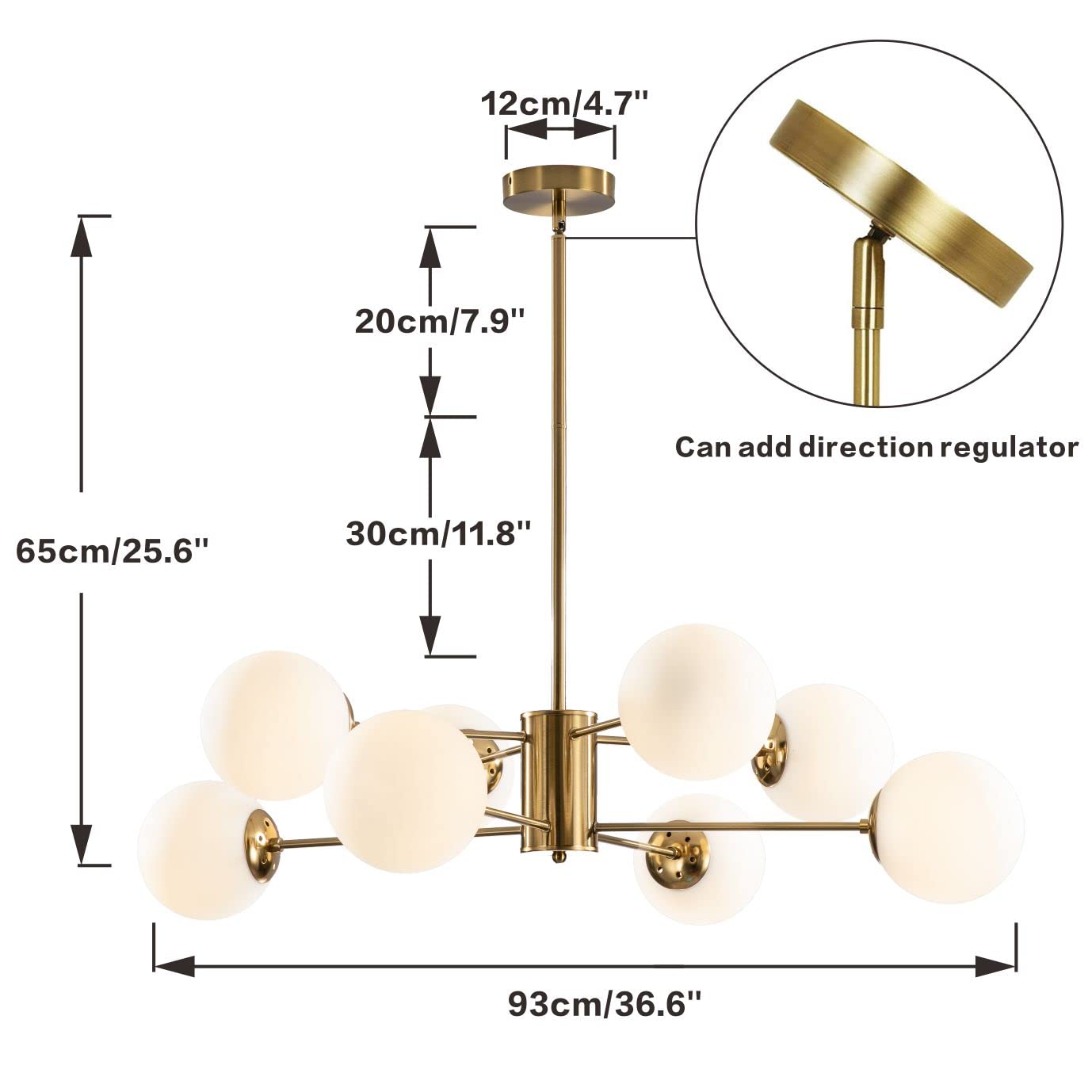 KCO Lighting 8-Light Glass Sputnik Chandelier Light Modern Gold Chandeliers Pendant Light Fixture Vintage Globe Ball Ceiling Flush Mount Light Fixture Kitchen Island