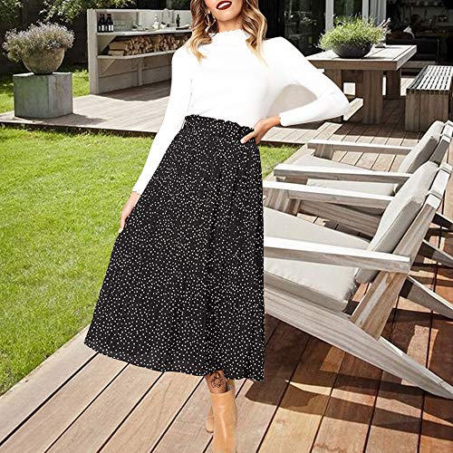 EXLURA Womens High Waist Polka Dot Pleated Skirt Midi Swing Skirt with Pockets