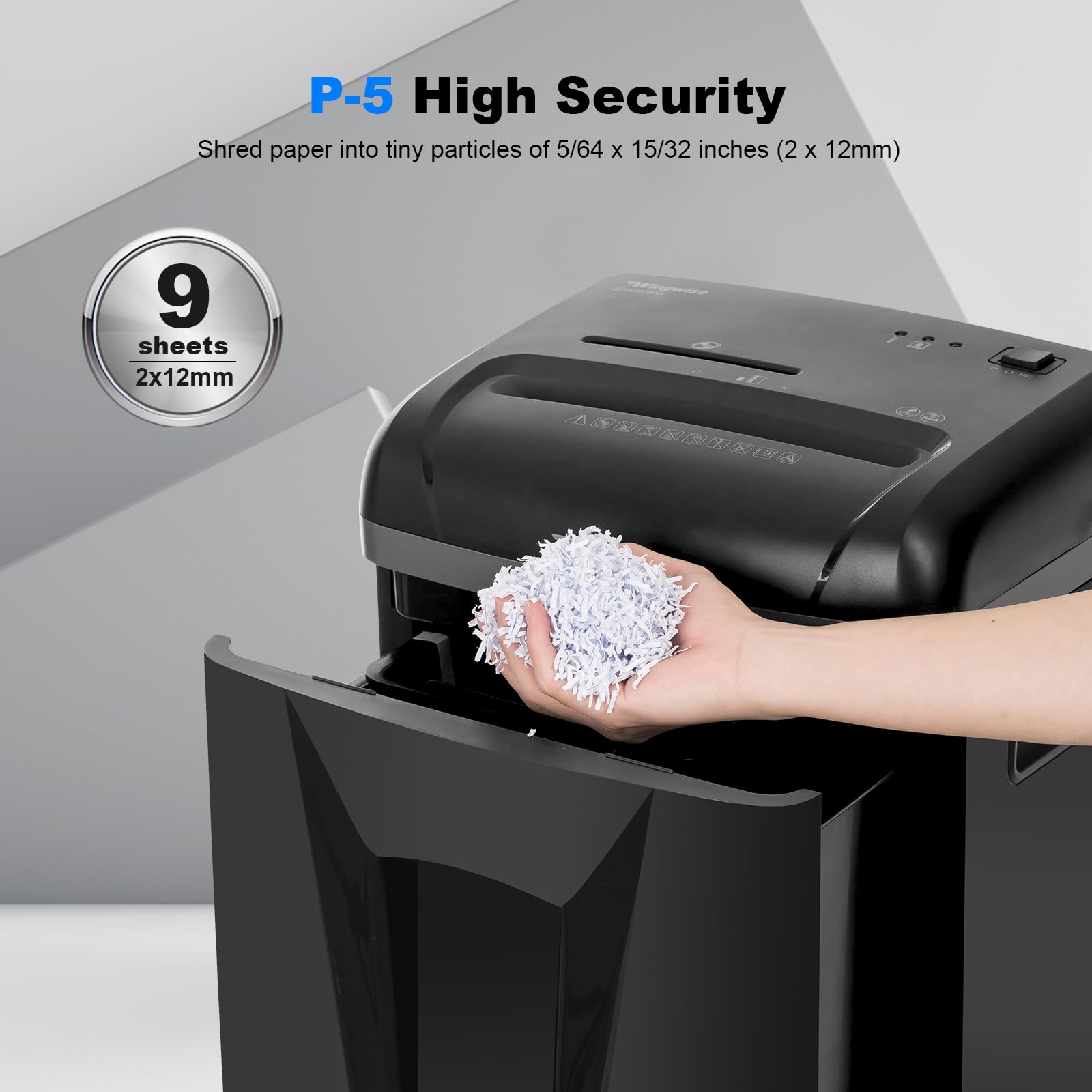 Wingwise Paper Shredder for Home Office, P-5 High-Security Level, 9-Sheet Micro-Cut Heavy Duty Shredder with 5.8-Gallon Large Basket, Shreds CDs & Credit Card & Staples, Black