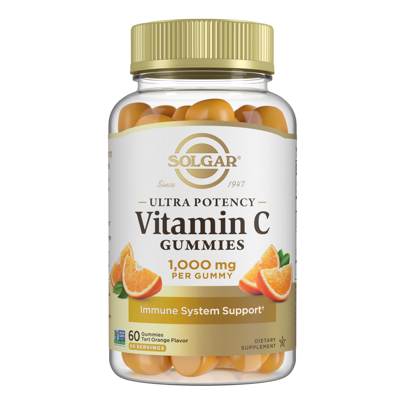 Solgar Vitamin C Gummies for Adults 1,000mg Ultra Potency Vitamin C Immune System Support for Women & Men - Tasty Tart Orange Flavor, Vegan & Gluten Free Gummy, 2 Month Supply, 60 Servings, 2g Sugar