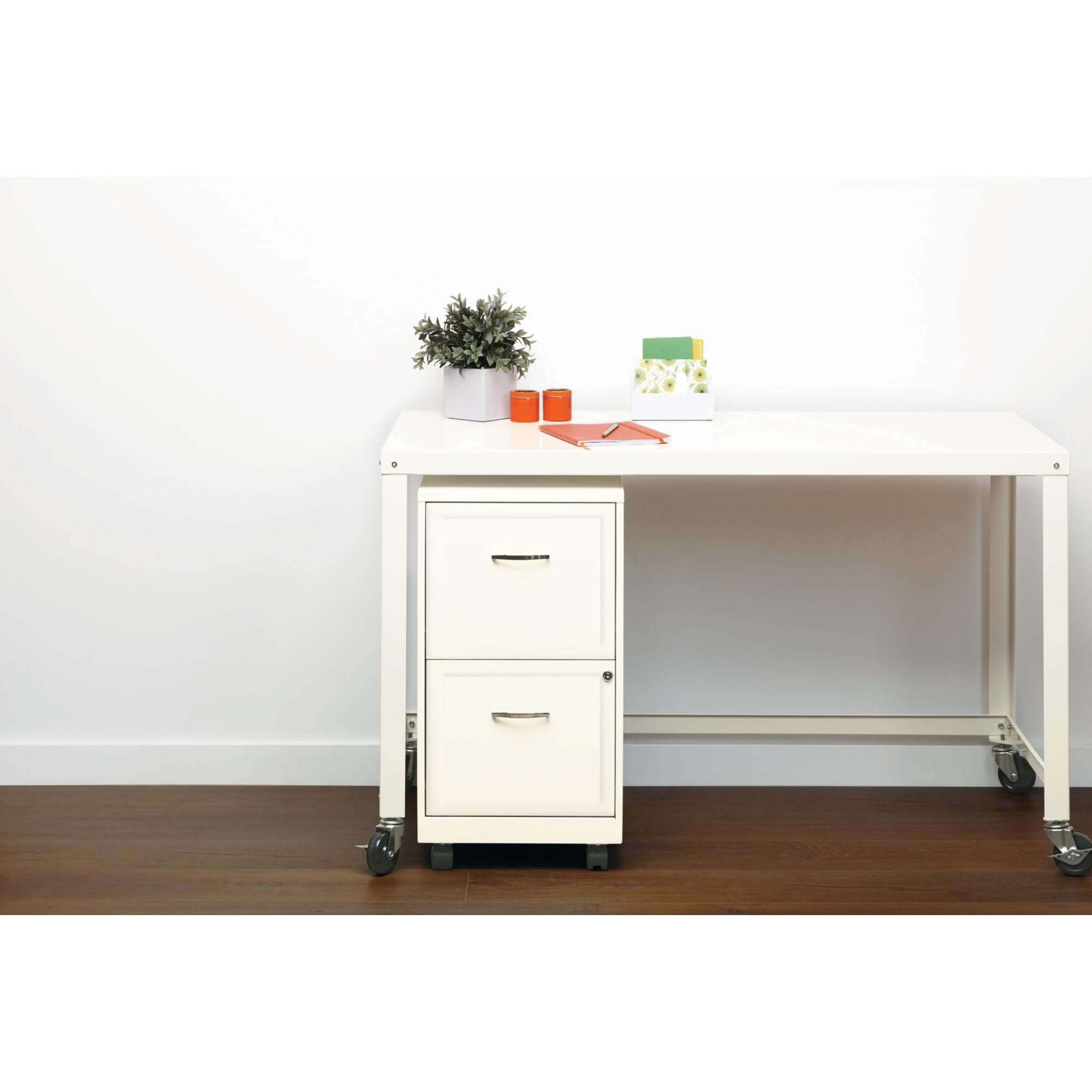 Realspace 18"D SOHO Vertical Letter-Size Mobile File Cabinet, 2 Drawers, Pearl White