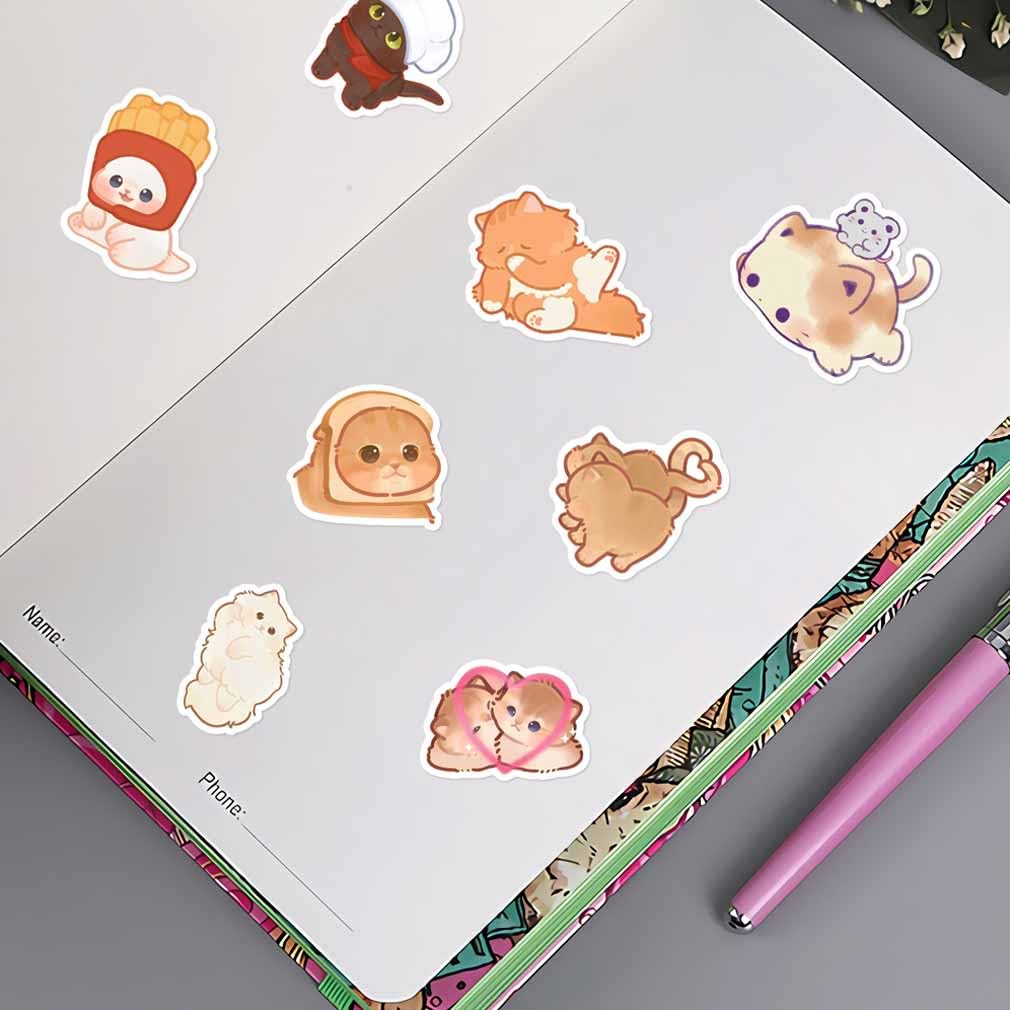 Cute Cat Stickers for Kids Teen Adults 100 Pack, Waterproof Kawaii Stickers Water Bottle Laptop Phone Case Scrapbooking, Cat Birthday Party Kawaii Gift Thing Stuff Item Boy Girl (Kawaii cat 100pcs)