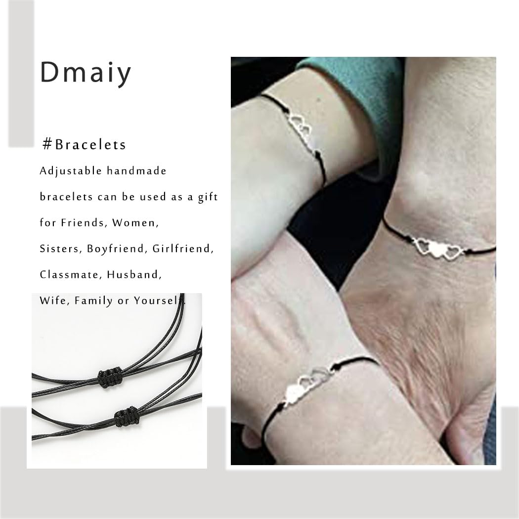 Dmaiy Best Friend Bracelets Friendship Lovers Bracelets Braide Rope Bracelet Set with Card BFF Handmade for Women and Men (Black sisters)