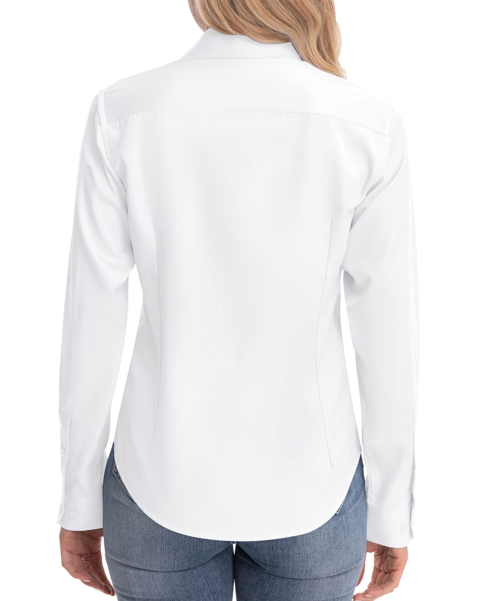 siliteelon Womens Classic-Fit Dress Shirts Long Sleeve Button Down Wrinkle-Free Stretch Solid Casual Work Office Blouse Top White Small