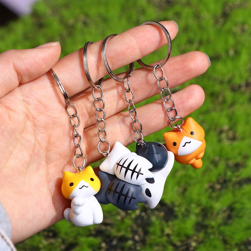 1Pcs Kitten Key Chain Couple Gift Fashion Lucky Cat Keychain Random Style Pendent Charm PVC Key Ring Cartoon Bag Pendant