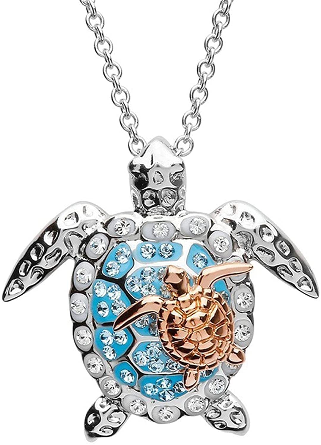 U-M Silver Created Blue Opal Sea Turtle Pendant Necklace, Birthstone Turtle Necklace Jewelry for Women (Blue) Attractive Processed