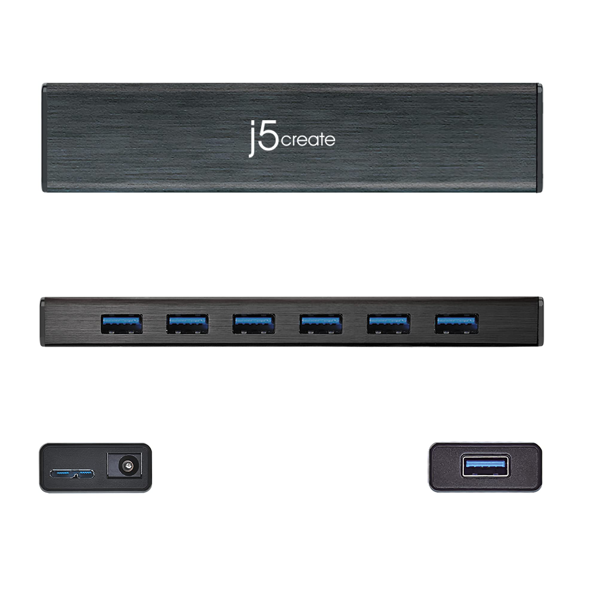 j5create 7-Port Powered USB 3.0 Data Hub with 3.3 ft Extended Cable [20W Power Adapter Included] for Mac, MacBook, Windows, Laptop, Surface, XPS, PC (JUH377)