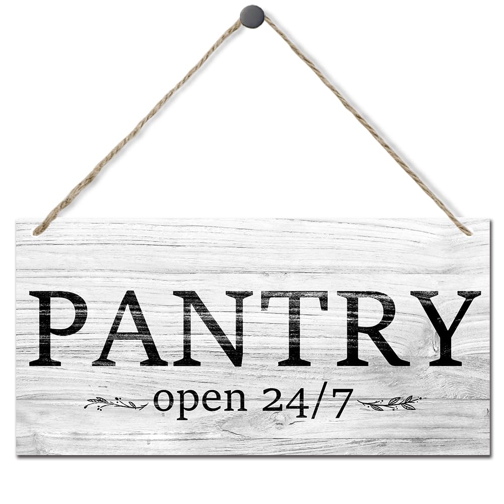 Hanging Pantry Room Sign Pantry Open 24/7 Wood Plaque Signs Wall Hanging for Farmhouse Home Restaurant Coffee Shop Decor, Kitchen Pantry Signs Wall Decor 11.8 x 5.9 Inches - JY783