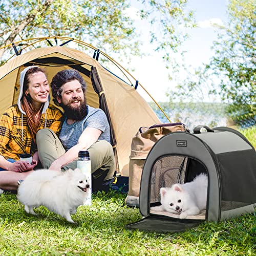 Petsfit Soft Travel Dog Crate, Arch Design Escape Proof Collapsible& Portable Soft Sided Dog Kennel for Small Dog,19.5 inch,Grey