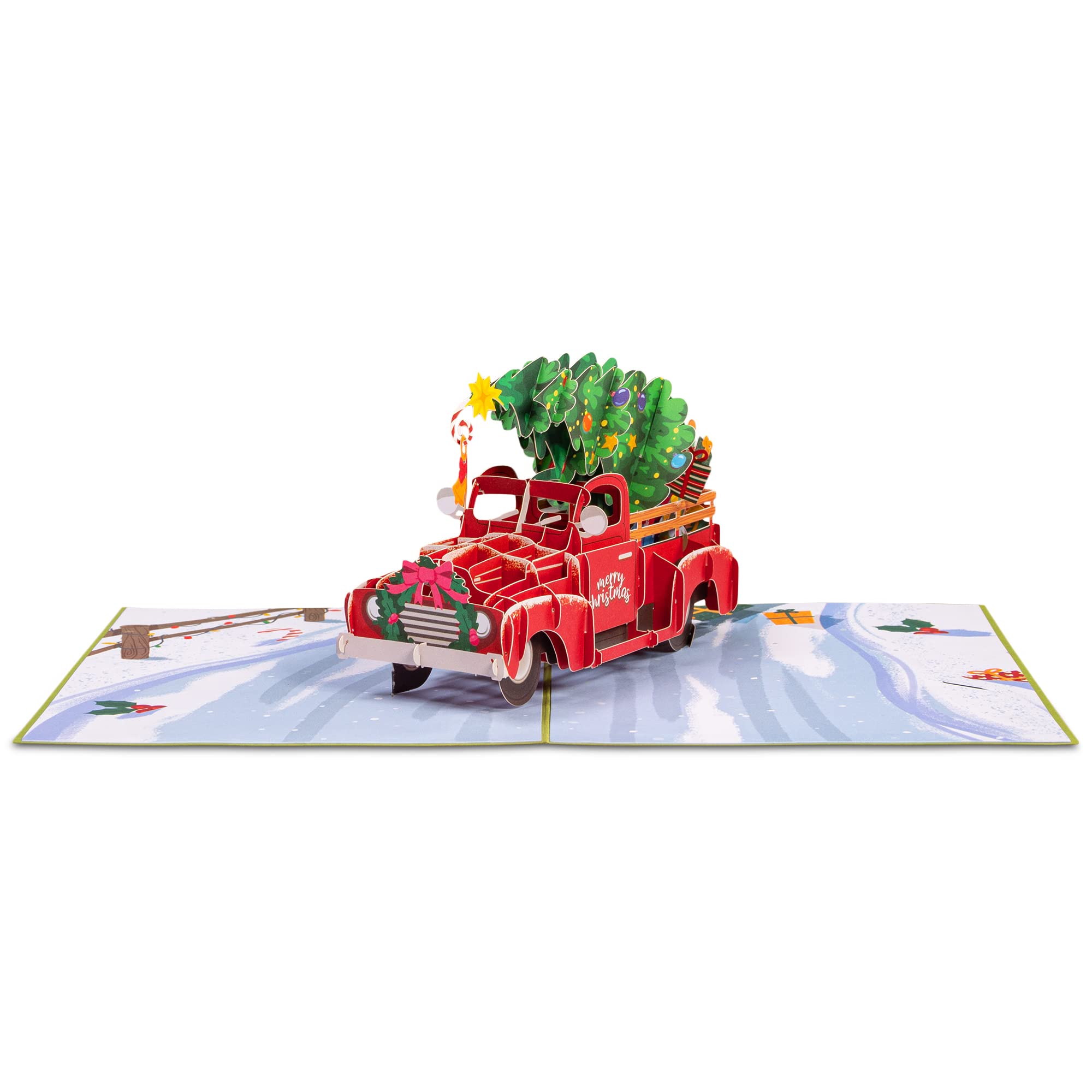 Paper Love 3D Pop Up Christmas Card, Christmas Car, Gift For Christmas or Holidays, 5" x 7" Cover - Includes Envelope and Removable Note Tag