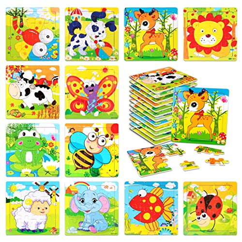 Aitey Set of 6 Toddler Puzzles Ages 2-4, Wooden Jigsaw Puzzles for Kids Ages 3-5, Puzzles for Toddlers 2 3 4 Year Old, Kids Puzzle Toys with Animal Patterns Educational Toys for Boys and Girls