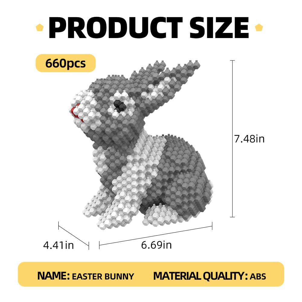 KADELE Easter Bunny Building Animal Sets, Extremely Challenging STEM Building Blocks Decor for Adults Kids, Micro 3D Educational Toys for Boys Girls Ages 8 and Up (660 Pieces)