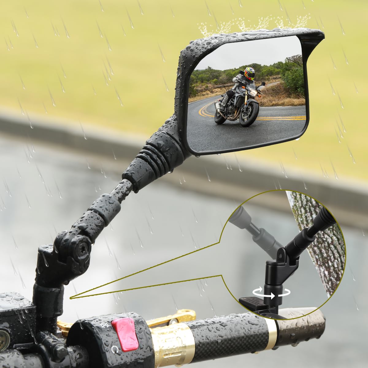 SHEJISI Motorcycle Mirrors,ATV Mirrors (2Pack) with Impact Resistance,Anti-glare with Rainproof,with7/8" Handlebar Mounts,Motorcycle Mirrors for Handlebars fit Suzuki,Honda,Grom,Yamaha,Kawasaki,Ducati