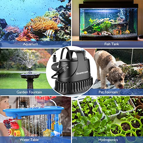 Aoumcom 200GPH Submersible Water Pump, 10W Water Fountain Pump, Aquarium Pump, 750L/H Water Pump with 7ft Power Cord for Garden Fountain, Water Table, Waterfall, Fish Tank, Pond, Hydroponics