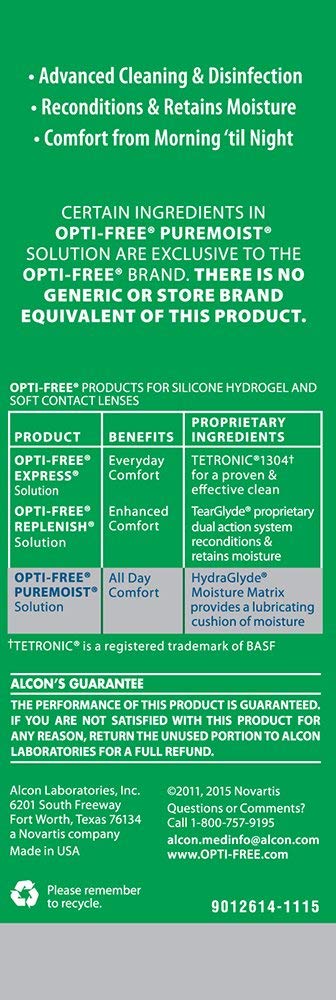 Opti-free Puremoist Multi-Purpose Contact Lens Cleaning and Disinfecting Solution, 4 Fl Oz