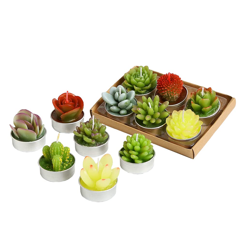 SSleng 12pcs Cactus Tealight Candles, Handmade Delicate Succulent Cactus Candles Perfect for Birthday Party ,Wedding, Spa, Home Decor