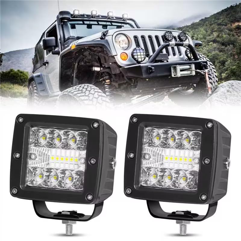 BEEYEO LED Light Pods, 2pcs 42W Driving Lights LED Work Light Flush LED Light Bar Spot Flood Off Road Lights Bars fit for Truck Pickup Van Camper SUV ATV Boat