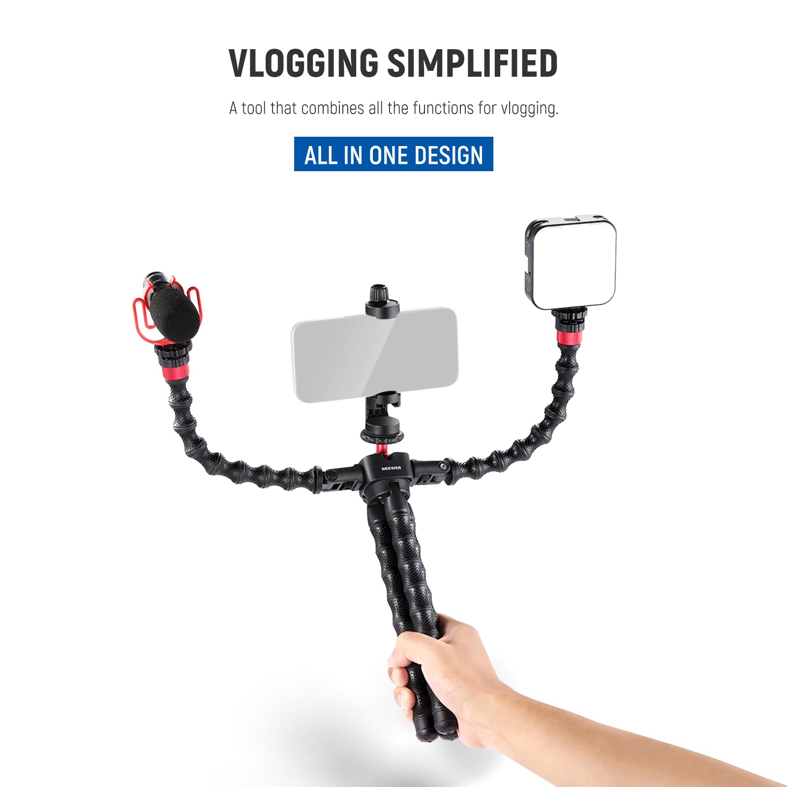 NEEWER T91 Flexible Tripod for iPhone Mini Cellphone Tripod Stand for Vlog, Magic Arms/Shutter/Phone Clamp/Action Camera Mount Compatible with GoPro