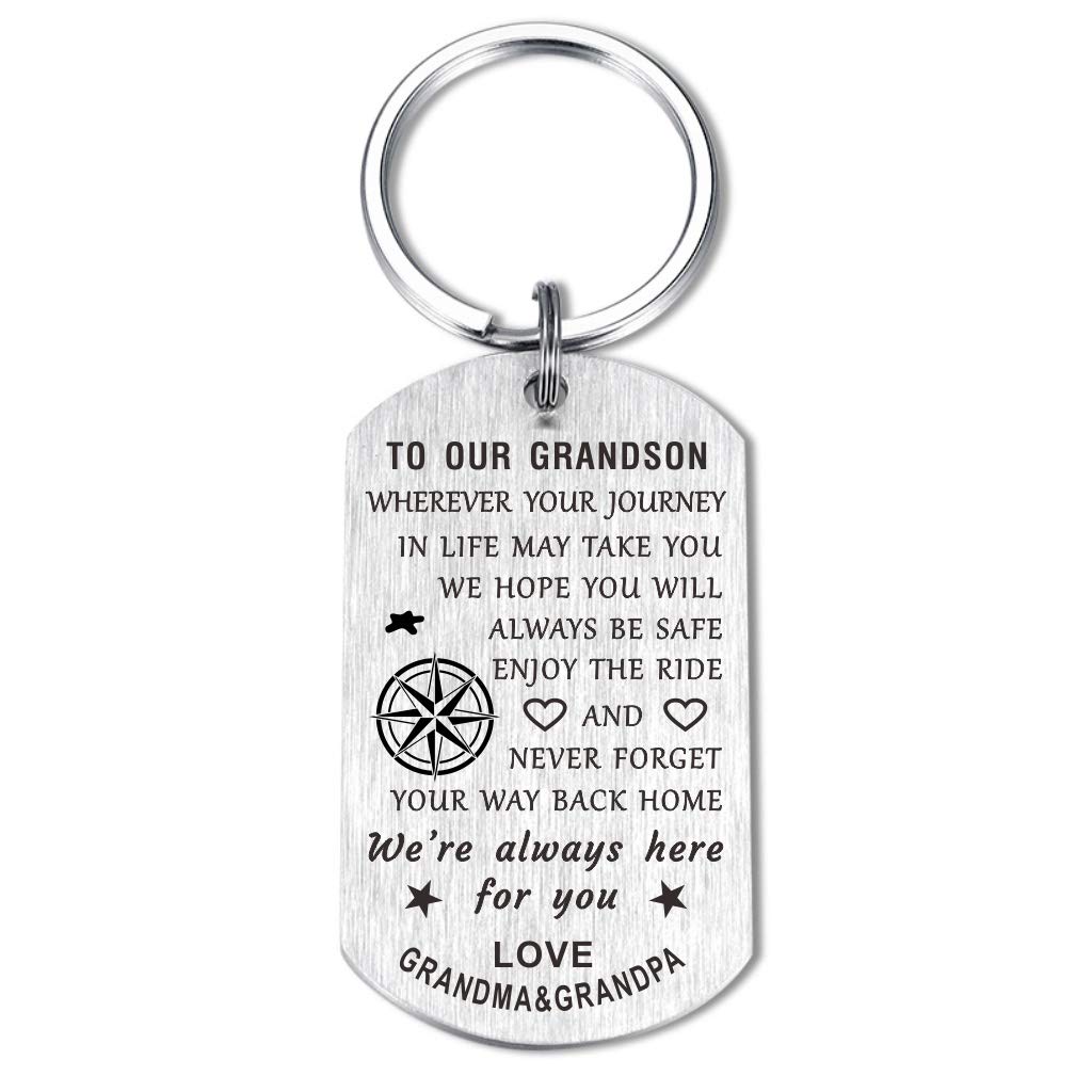 CPLJW Grandson Birthday Gifts from Grandma Grandpa, Enjoy the Ride, Engraved Meaningful Messages Keychain Presents