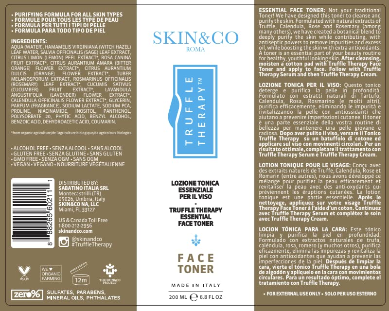 SKIN&CO Truffle Therapy Essential Face Toner with Niacinamide & AHA, Pore Minimizing for Oily, Dry & Sensitive Skin Types, Blemish Solution, Alcohol-Free Moisturizing Formula- 6.8 FL OZ