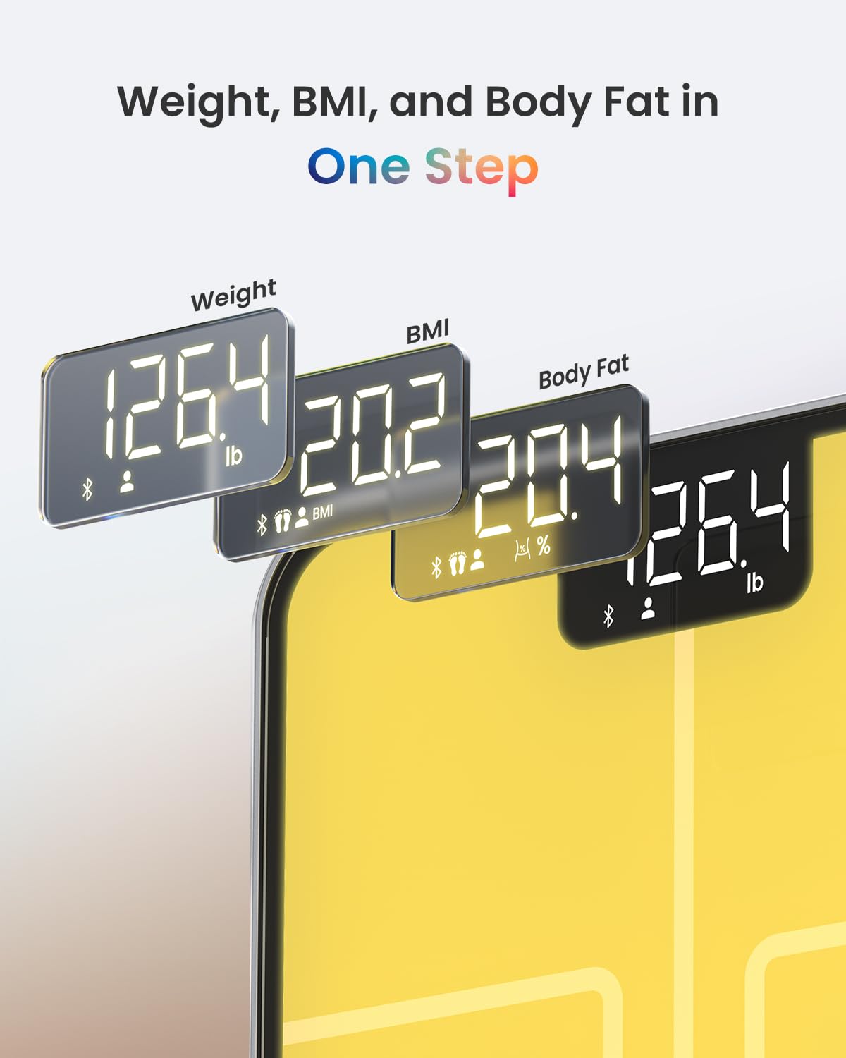 RENPHO Smart Body Scale with RGB Lighting Platform, Rechargeable Scale with BMI, Body Fat, Muscle Mass, Customize Color Themes, FSA HSA Eligible, Gifts for Women Men, Elis Chroma