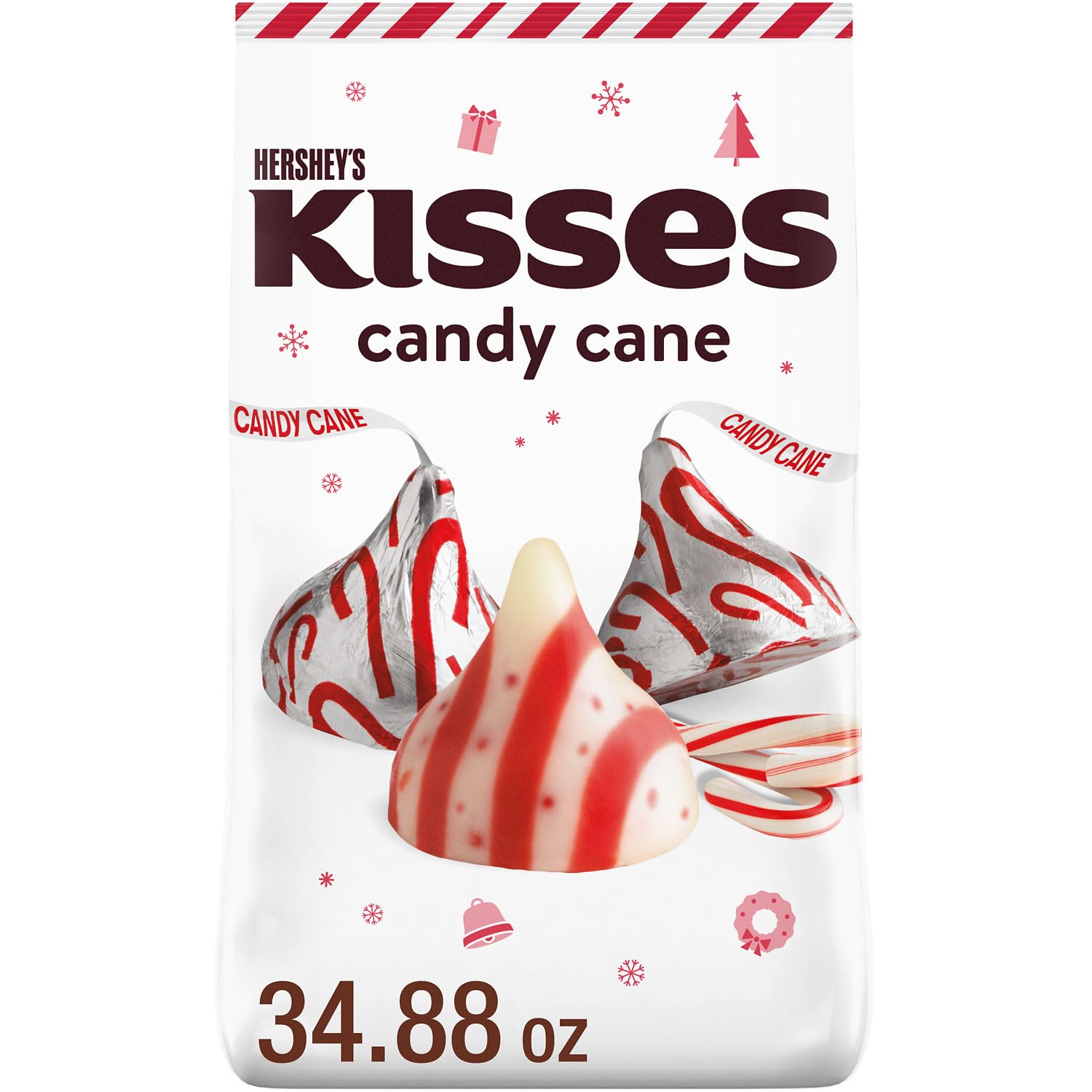 HERSHEY'S KISSES Candy Cane Flavored, Christmas Candy Bulk Bag, 34.88 oz