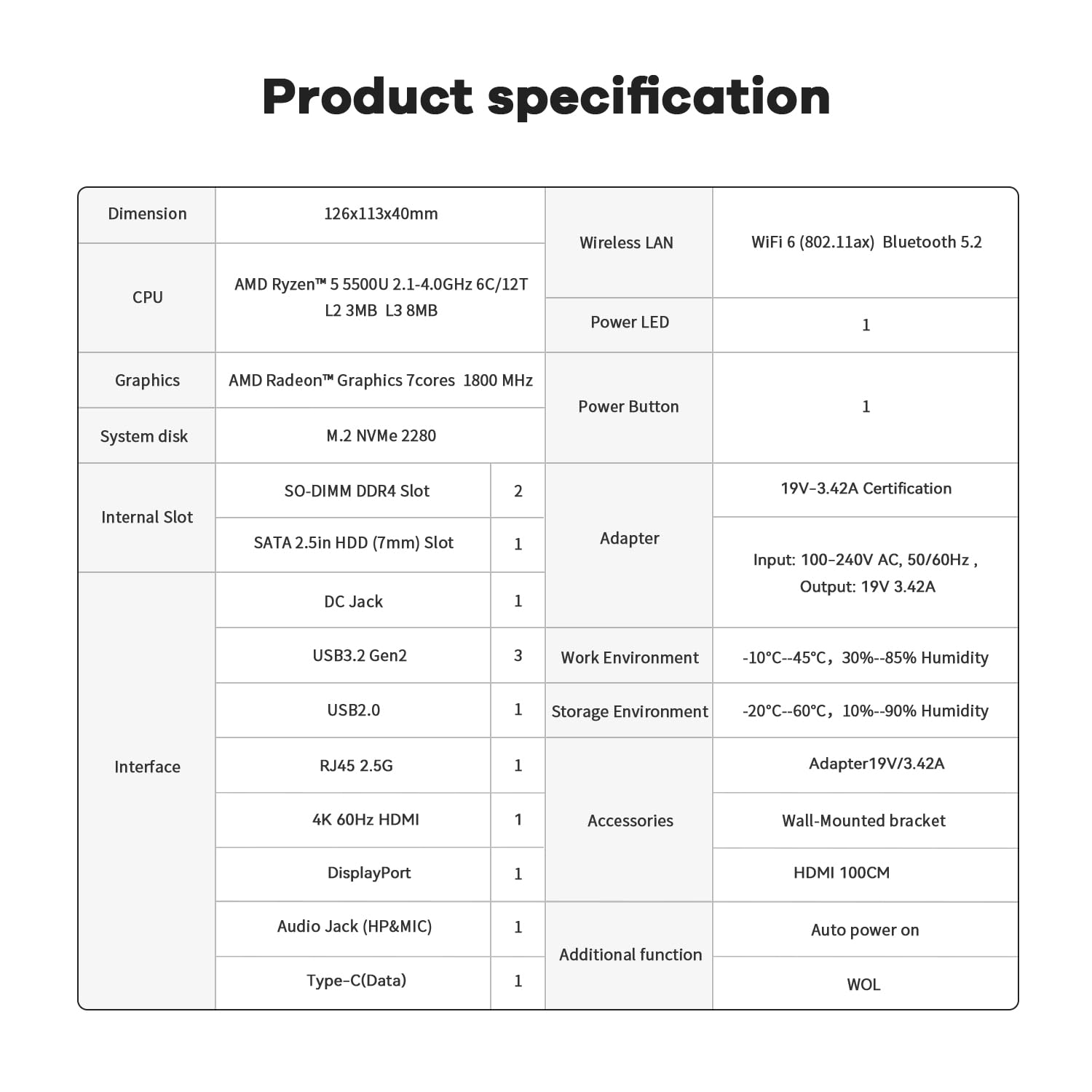 Beelink SER Mini PC W11 Pro, AMD Ryzen 5 5500(6C/12T up to 4 GHz), 16GB DDR4 500GB NVME SSD Graphics 6 core, WiFi 6/BT5.2/Dual Display Mini PC Computer