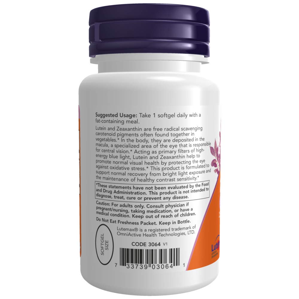 Now Supplements, Lutein & Zeaxanthin with 25 mg Lutein and 5 mg Zeaxanthin, 60 Softgels (2 Pack)