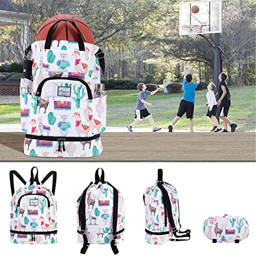 KAMO Drawstring Backpack Bag - Sport Swimming Yoga Backpack with Shoe Compartment, Two Water Bottle Holder for Men Women Large String Backpack Athletic Sackpack for Travel