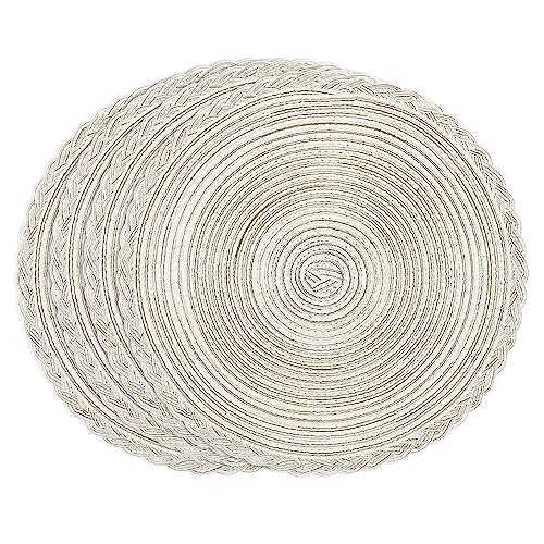U'Artlines Indoor & Outdoor Round Cotton Placemat, Perfect for Fall, Dinner Parties, BBQs, Christmas Parties and Everyday Use,4pcs placemats, Ivory White