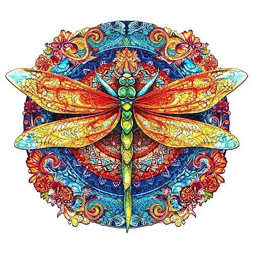 Wooden Jigsaw Puzzle, Dragonfly Puzzle, 7.9 * 6.9inches, 90 Pieces, Unique Animal Dragonfly Shaped Puzzle, Wooden Puzzles for Adults and Kids, with Free Wooden Stand