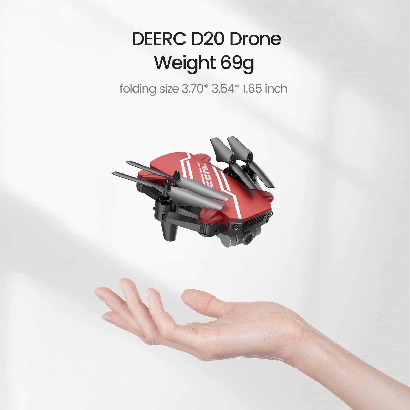 DEERC D20 Mini Drone for Kids with 720P HD FPV Camera Remote Control Toys Gifts for Boys Girls with Altitude Hold, Headless Mode, One Key Start Speed Adjustment, 3D Flips 2 Batteries, Red