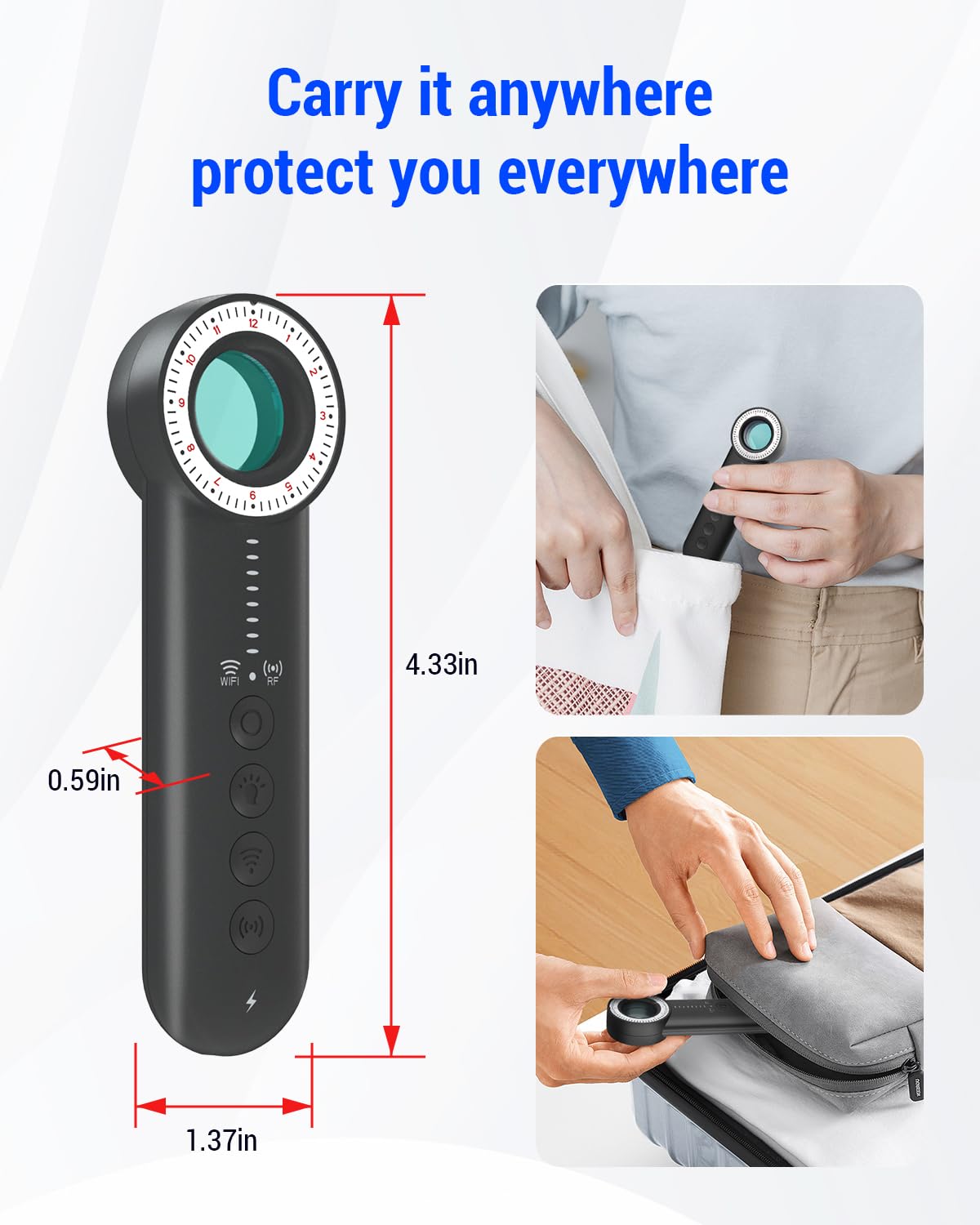 Hidden Camera Detectors, GPS Tracker Detector Hidden Devices Detector Device to Detect Listening Devices for Office,Hotels,Bathroom,Travel. 5 Levels Sensitivity, 3 Detection Modes