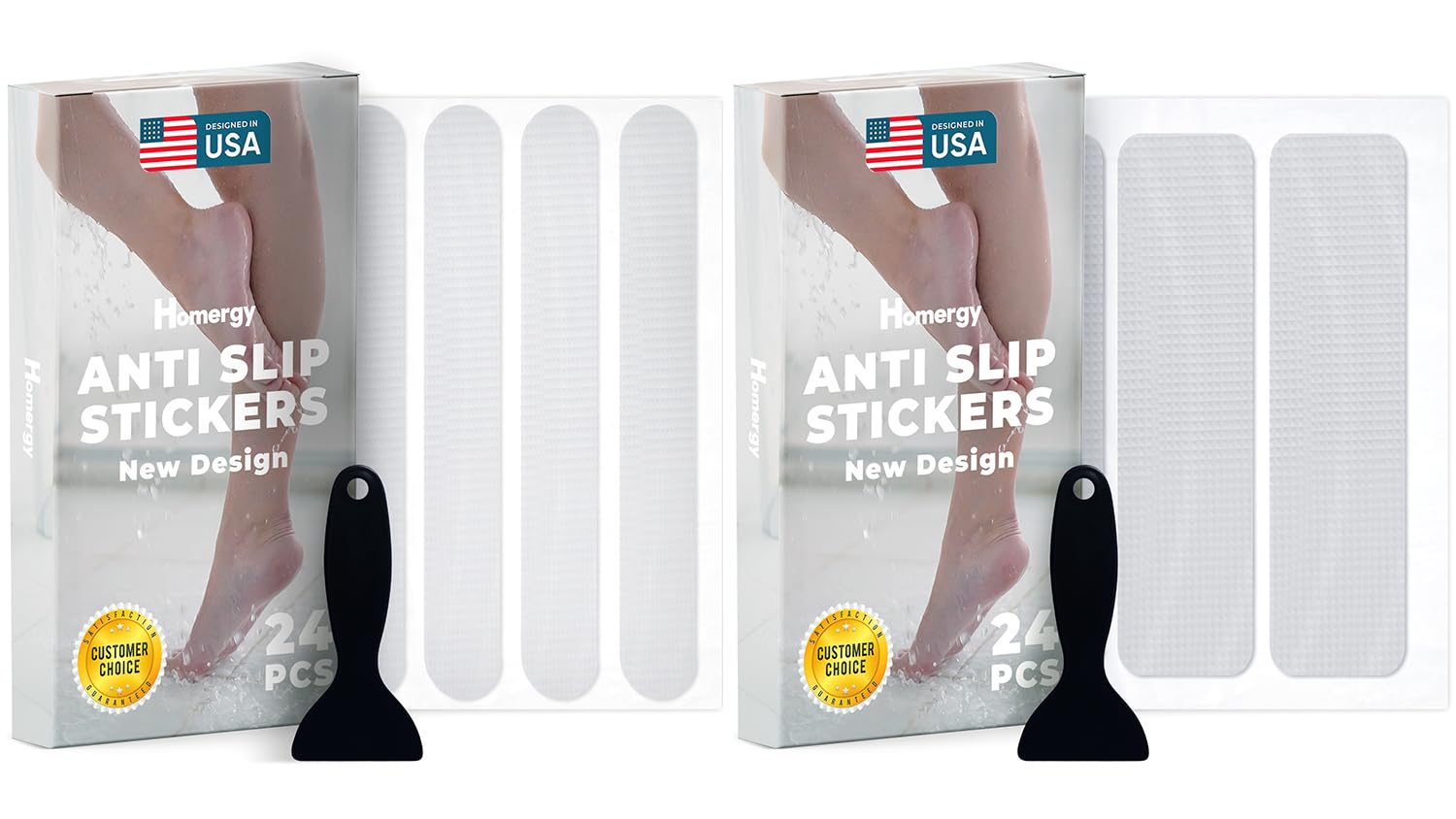 Homergy Straight and Rectangle - Anti-Slip Shower Stickers, 48 PCS Clear Adhesive Safety Strips
