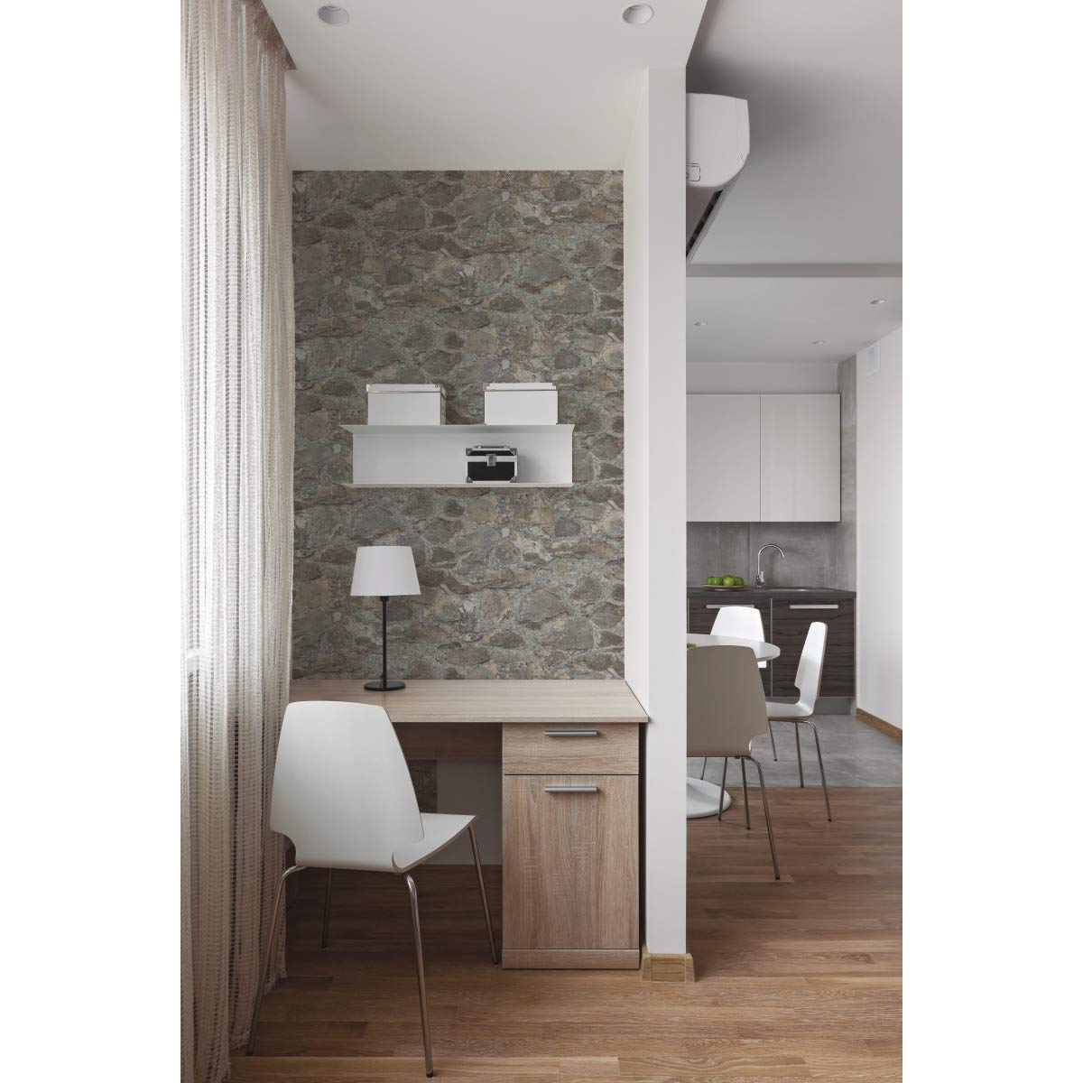 RoomMates RMK9096WP Gray and Almond Weathered Stone Peel and Stick Wallpaper