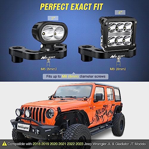 Nilight Light Mounting Bracket Hood Cowl Mount Brackets for Front A-Pillar Auxiliary Offroad LED Pod Light Work Lights on 2018-2023 Jeep Wrangler JL/JLU 2020-2023 Gladiator JT