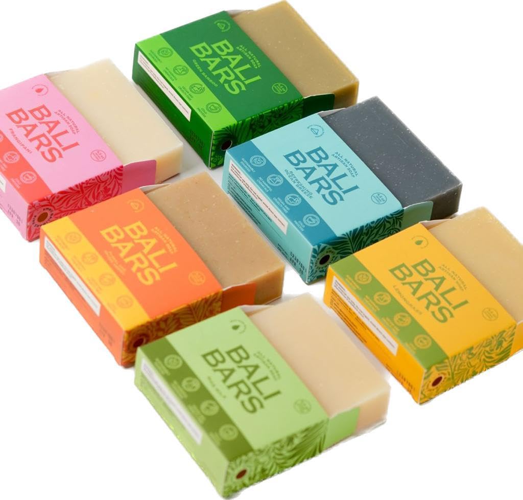 Bali Bars Natural Soap Bar For Men and Women Dry Sensitive Skin - Vegan Handmade Artisan All Natural Soap For Face, Hand And Body, Variety Scents of 6pcs (4.5oz Each Bars) Cold Process, Gift Set