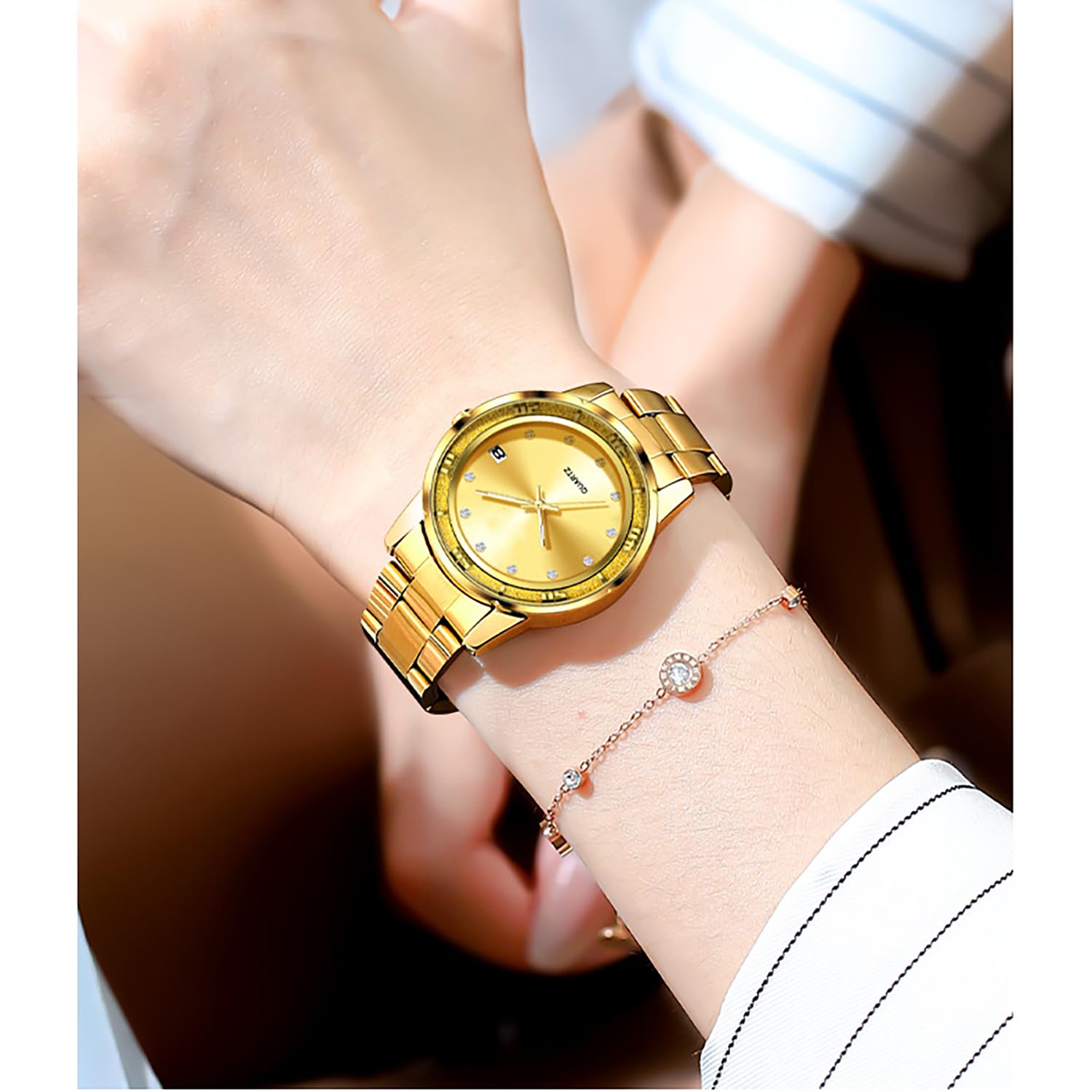 BESTKANG Luxury Women's Watch with Date Classic Stainless Steel Dress Ladies Wrist Watch Luminous Easy Read Waterproof Analog Watches for Women (Gold)