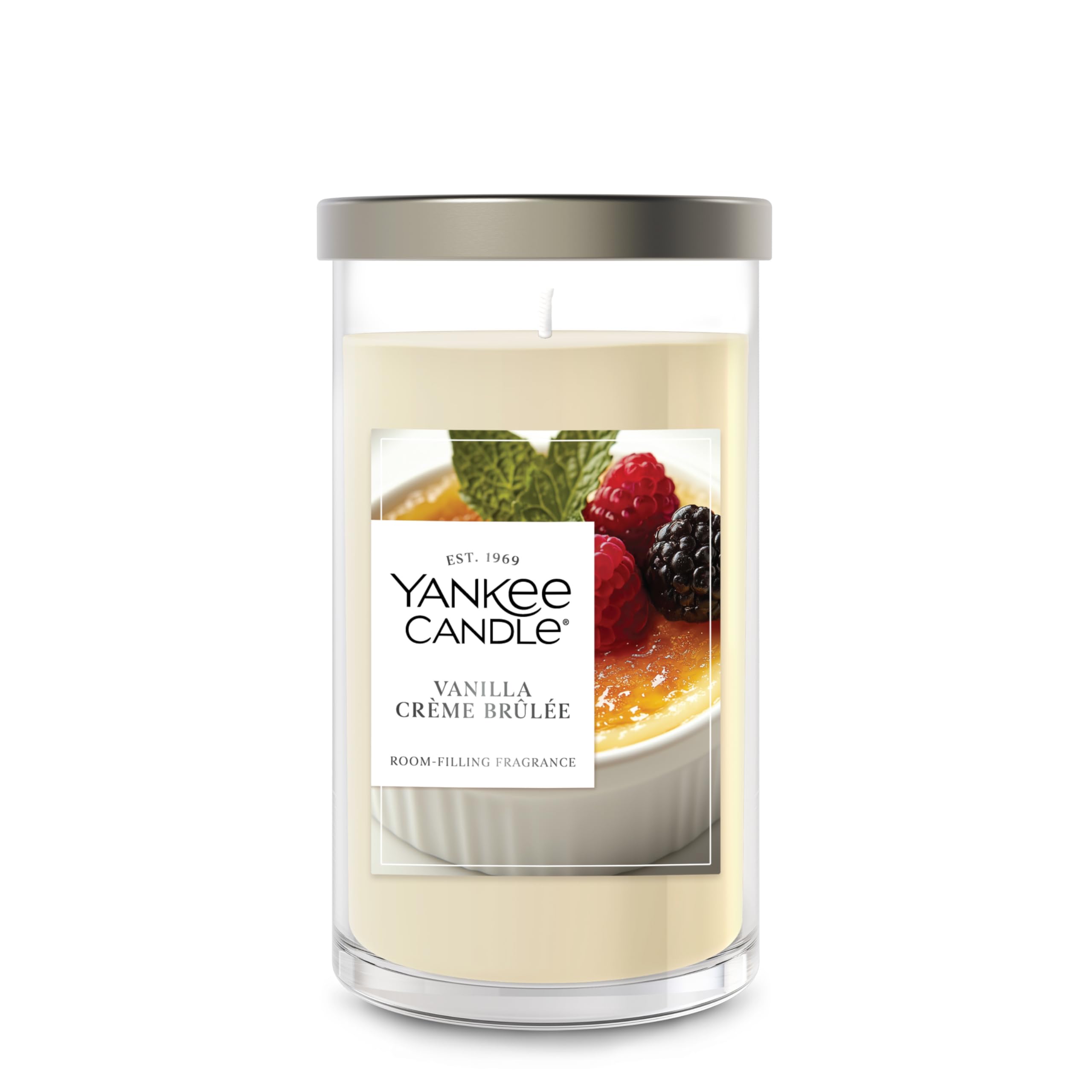 Yankee Candle Medium Pillar Scented Candle with up to 115 Hour Burn Time, Premium Plant Wax Blend for Consistent Burn, 14.25 oz Pillar Candle with Room Filling Fragrance, Vanilla Crème Brûlée