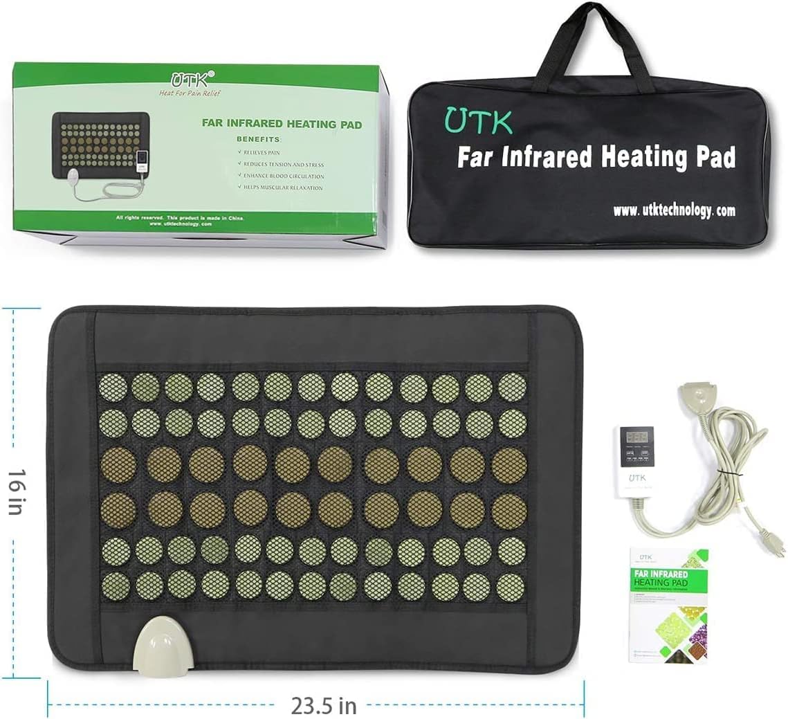 UTK Heating Pad for Back, Far Infrared Natural Jade and Tourmaline Heating Pad, Smart Controller with Memory Function, Auto Shut Off and Travel Bag Included, Small Pro (23.5 inches X 16 inches)