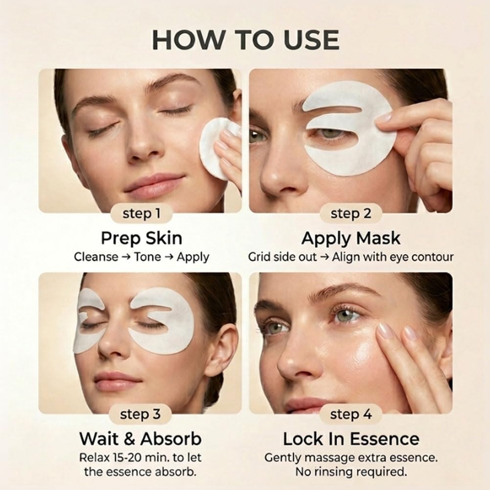 Aurova Beauty Eye Mask, 360° Full-Eye Lift Mask, Eye Mas with Collagen & Vitamin C, Nourishing & Non Irritating, for Puffy Eyes and Dark Circles (7 Pairs/14 Pieces)