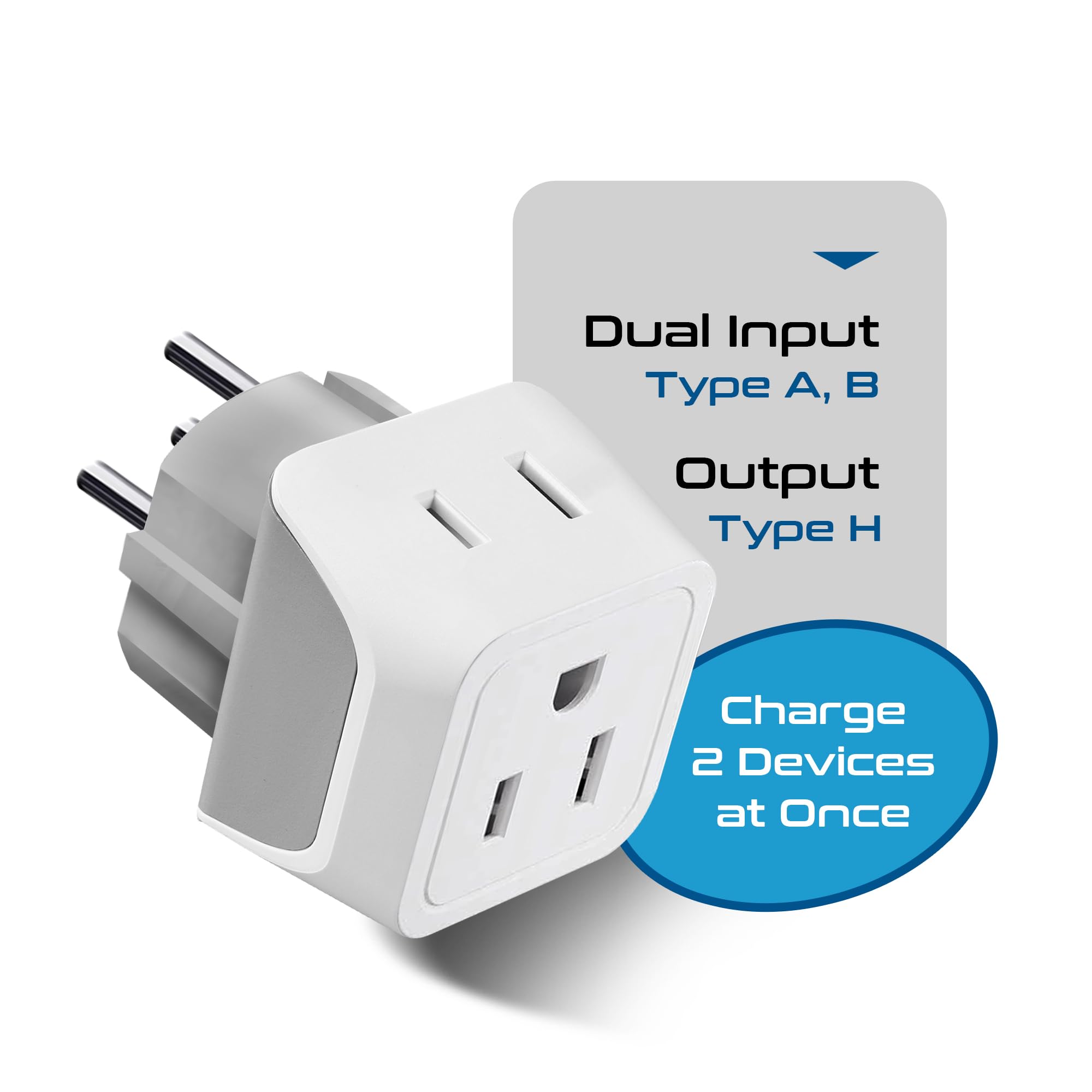 Ceptics Israel Plug Adapter - 2 in 1 Type H Adapter, US to Jersusalem Plug Adapter - Israel, Palestine Travel Adapter Plug, - Dual USA Inputs, CE, RoHS - 3 Pack