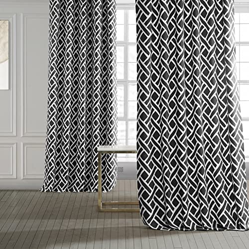 HPD Half Price Drapes Modern Geometric Printed Curtains Luxury Cotton Curtains 84 Inches Long (1 Panel) Room Darkening Curtains for Bedroom & Living Room, 50W x 84L, Crosshatch Geometrical Aqua